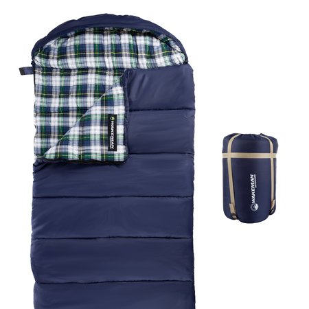 WAKEMAN Lightweight 32F Sleeping Bag with Hood and Carry Bag for Camping and Hiking by Navy 75-CMP1074